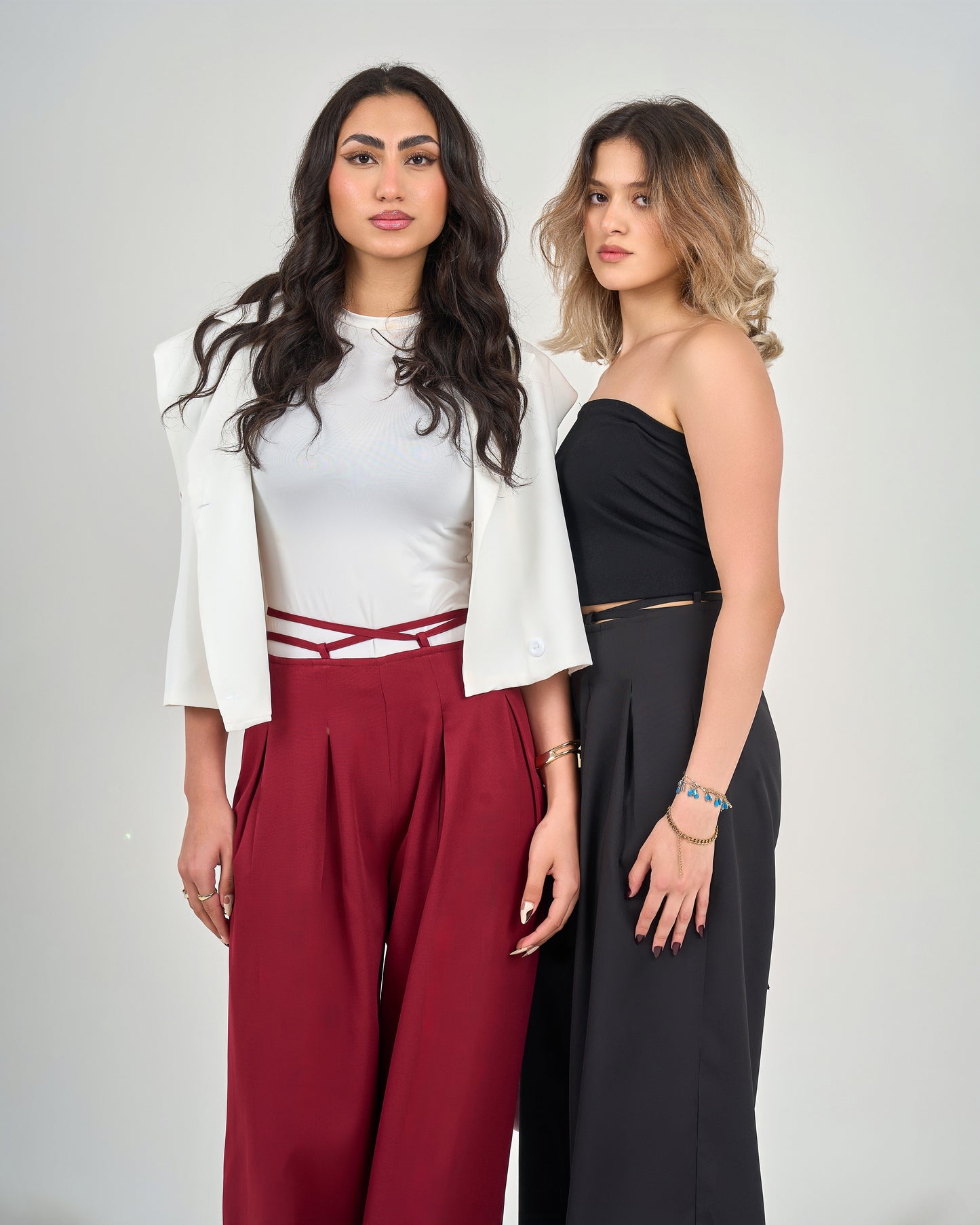 Burgundy Belt & Pleats Pants