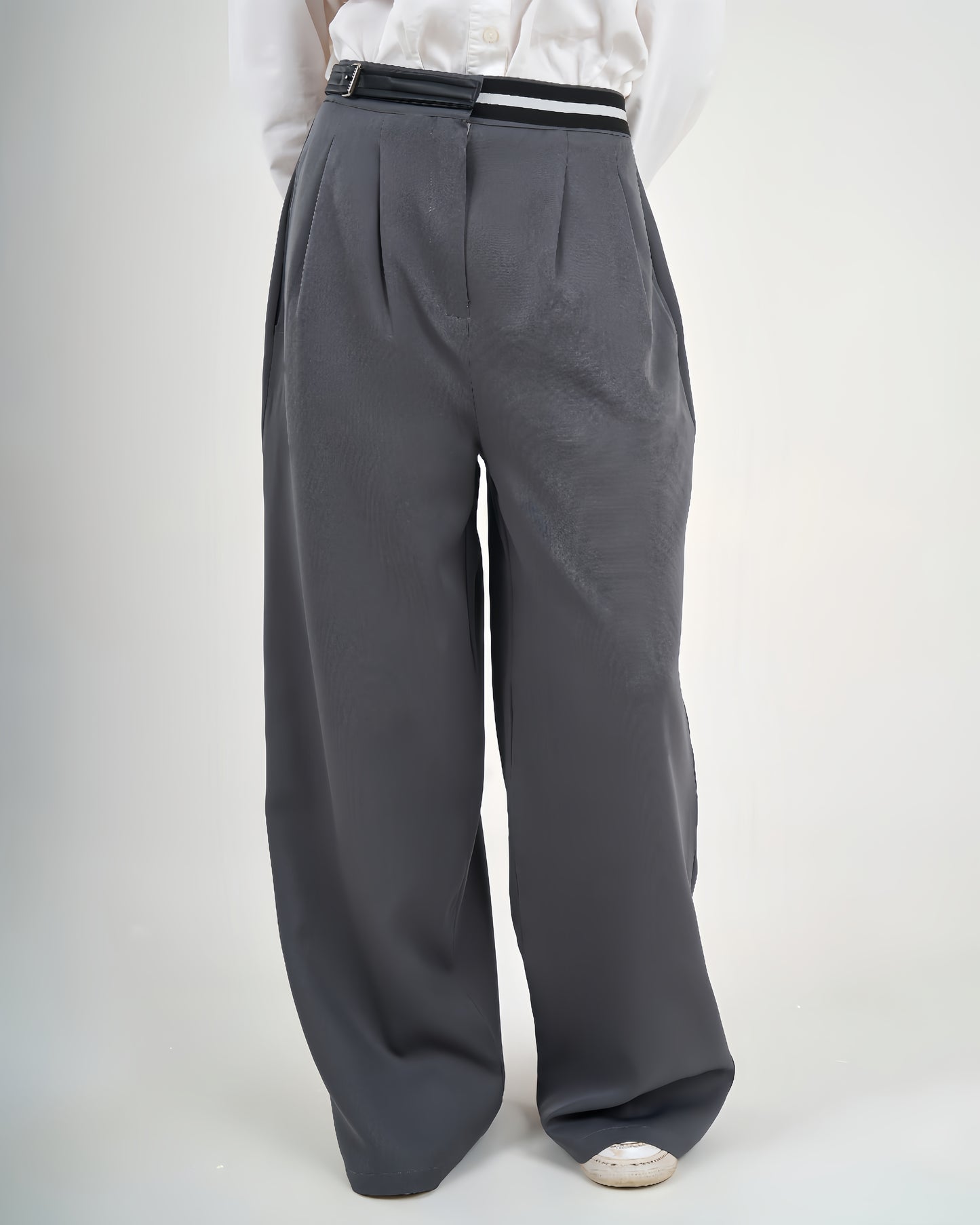 High Waisted Wide Leg Pants Grey-High Waisted Wide Leg Pants