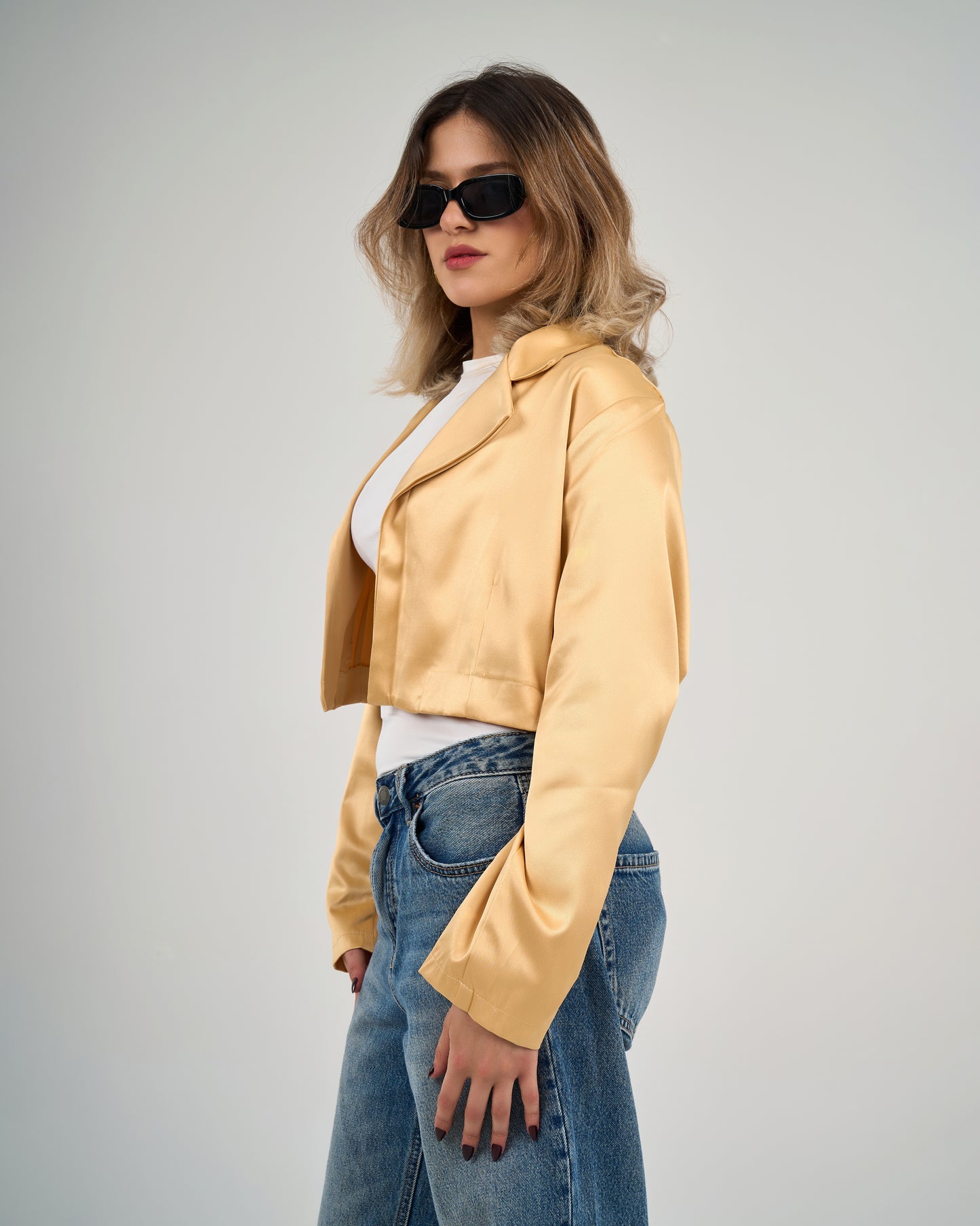 Cropped Satin Blazer