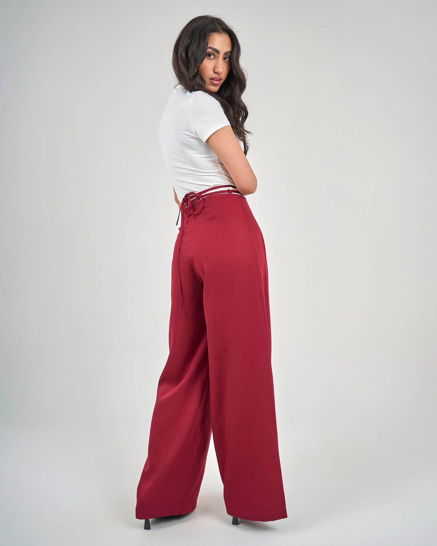 Burgundy Belt & Pleats Pants