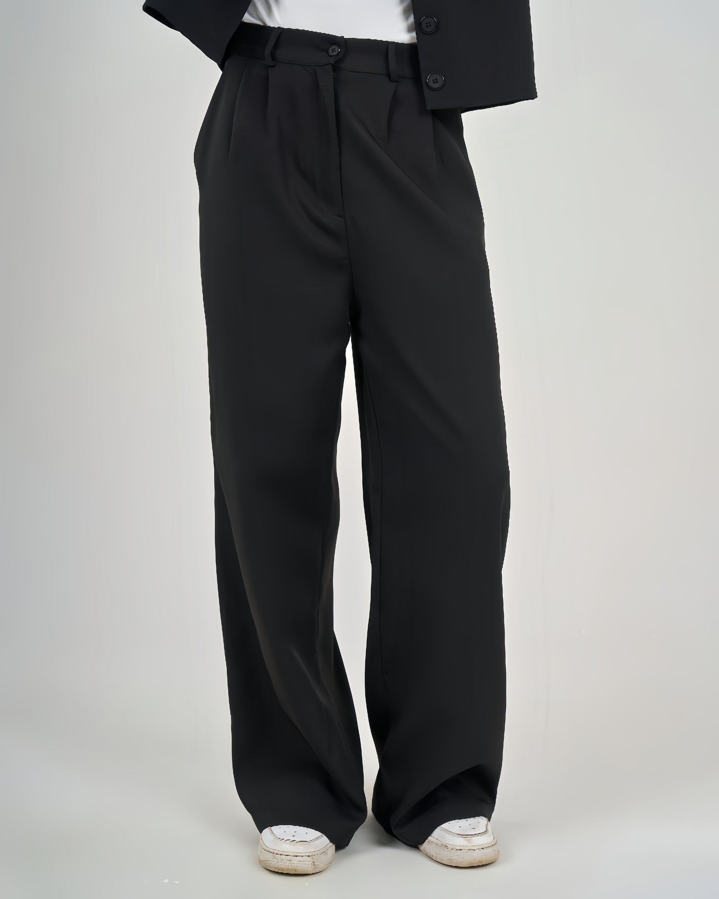 Wide Leg Trousers Vest Set Black