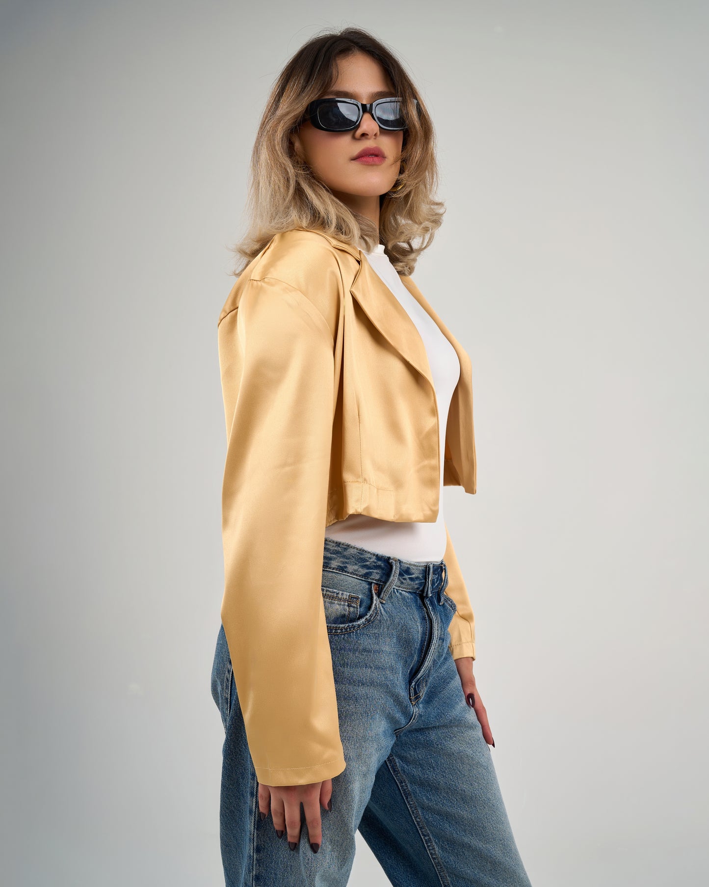 Cropped Satin Blazer