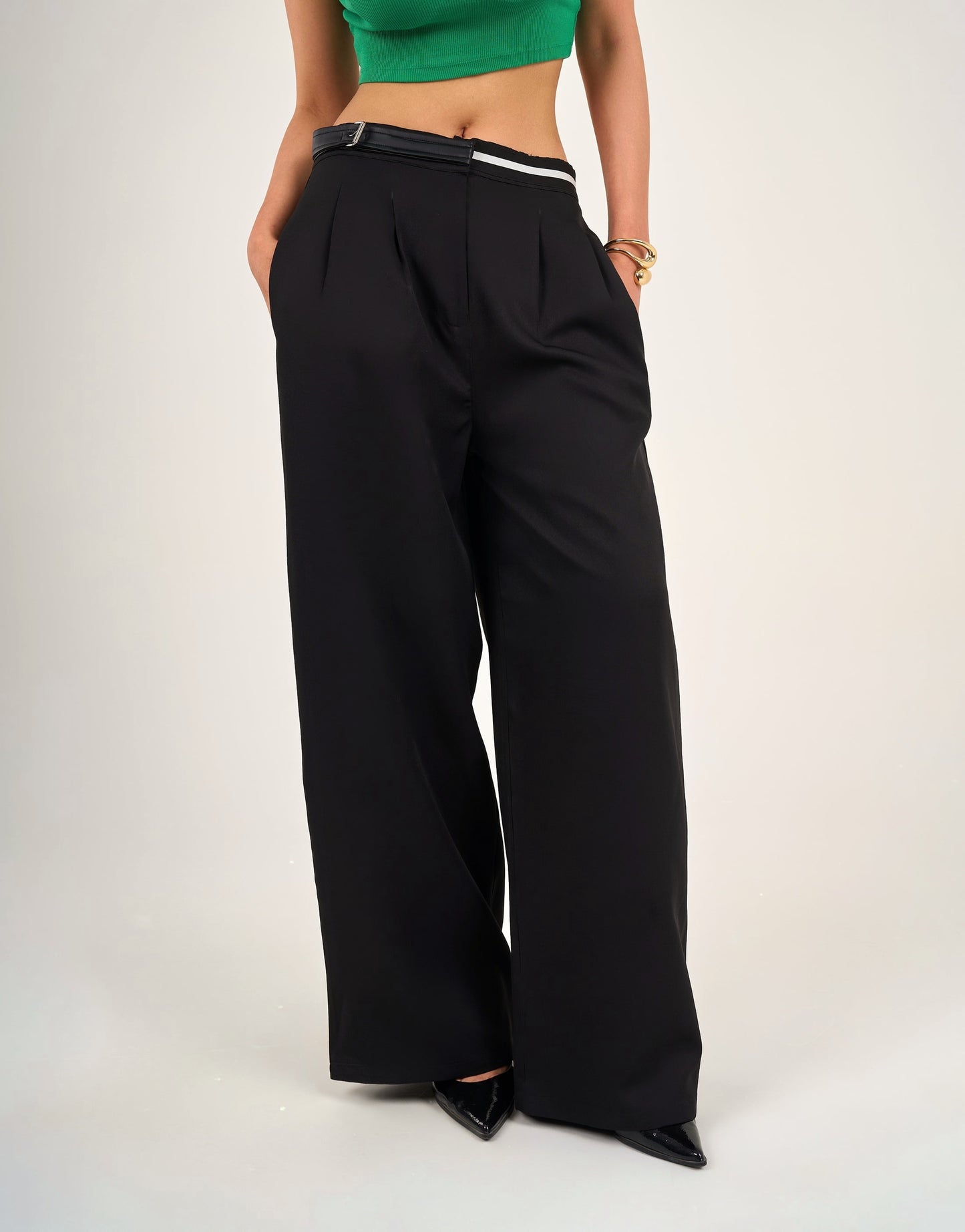 Waisted Wide Leg Pants Black