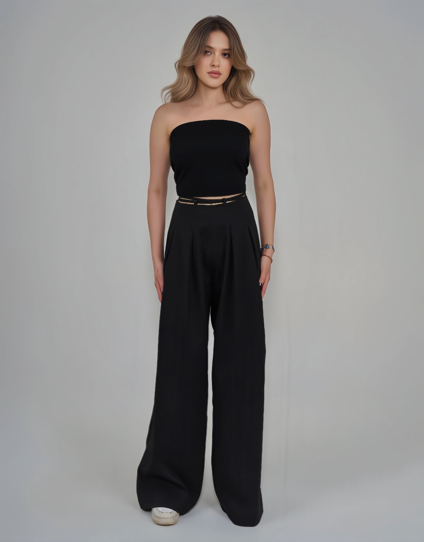 Black Belt & Pleats Pants