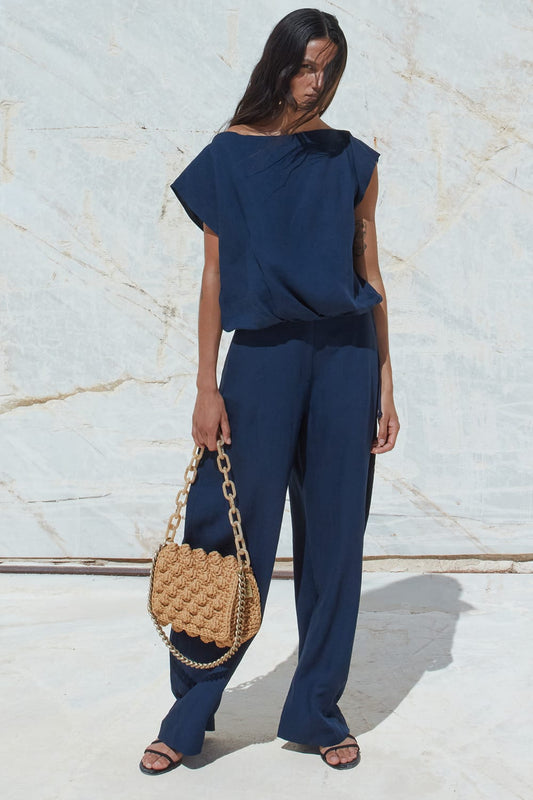 Azure Linen Set – Navy Blue