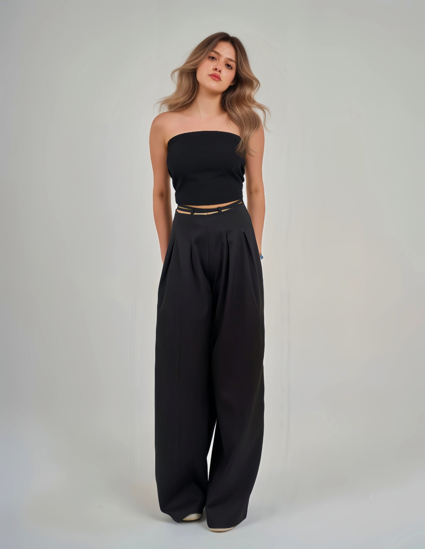 Black Belt & Pleats Pants