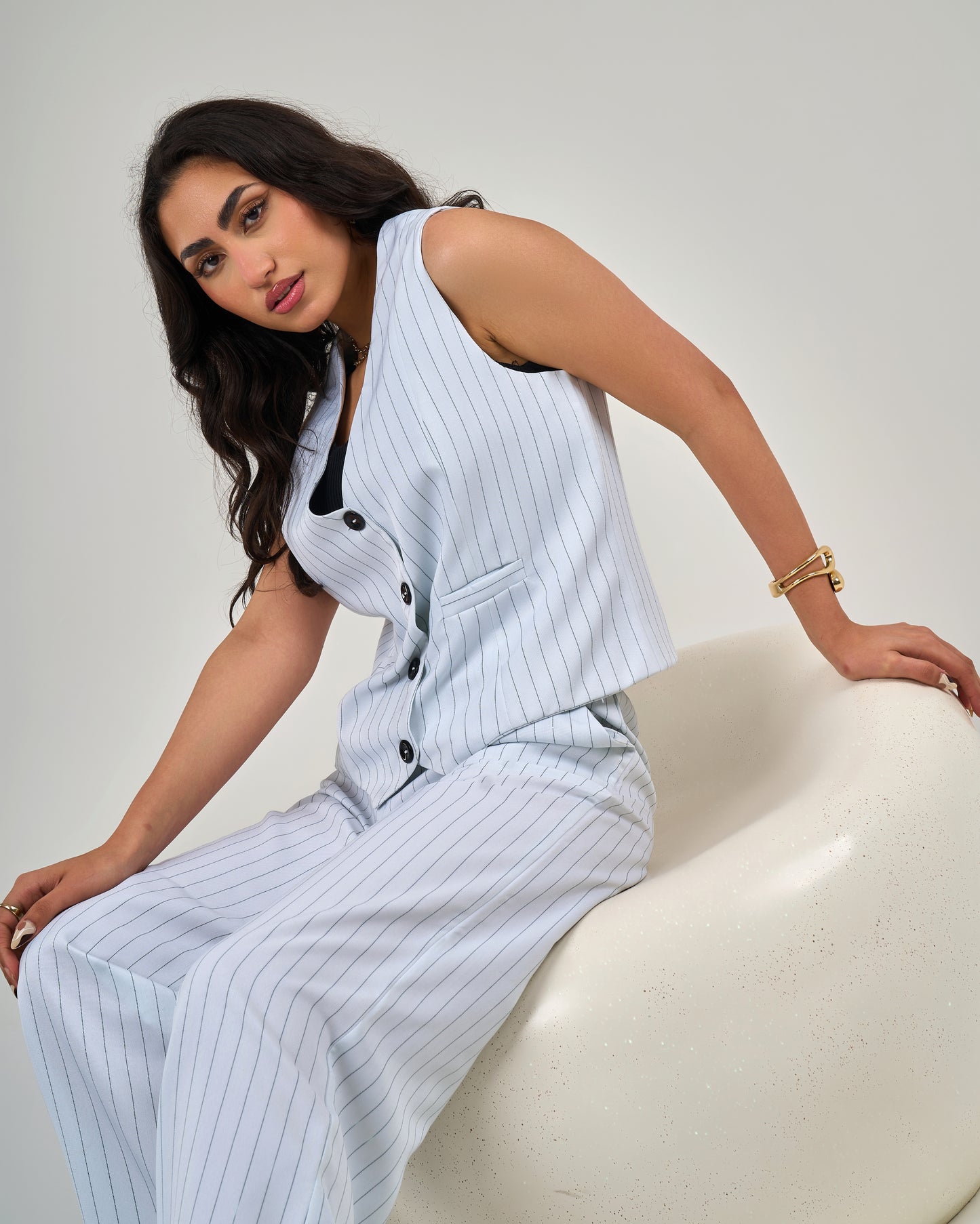 Pinstripe Trouser Suit - White