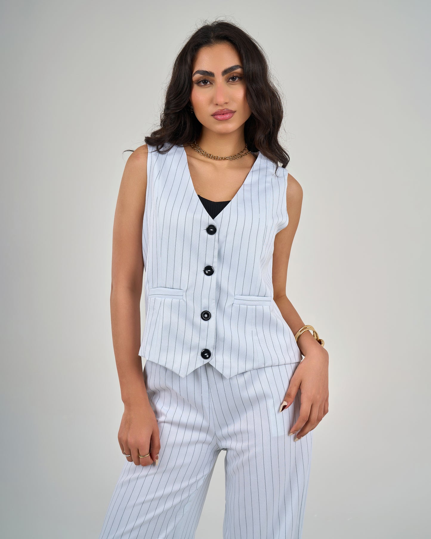 Pinstripe Trouser Suit - White