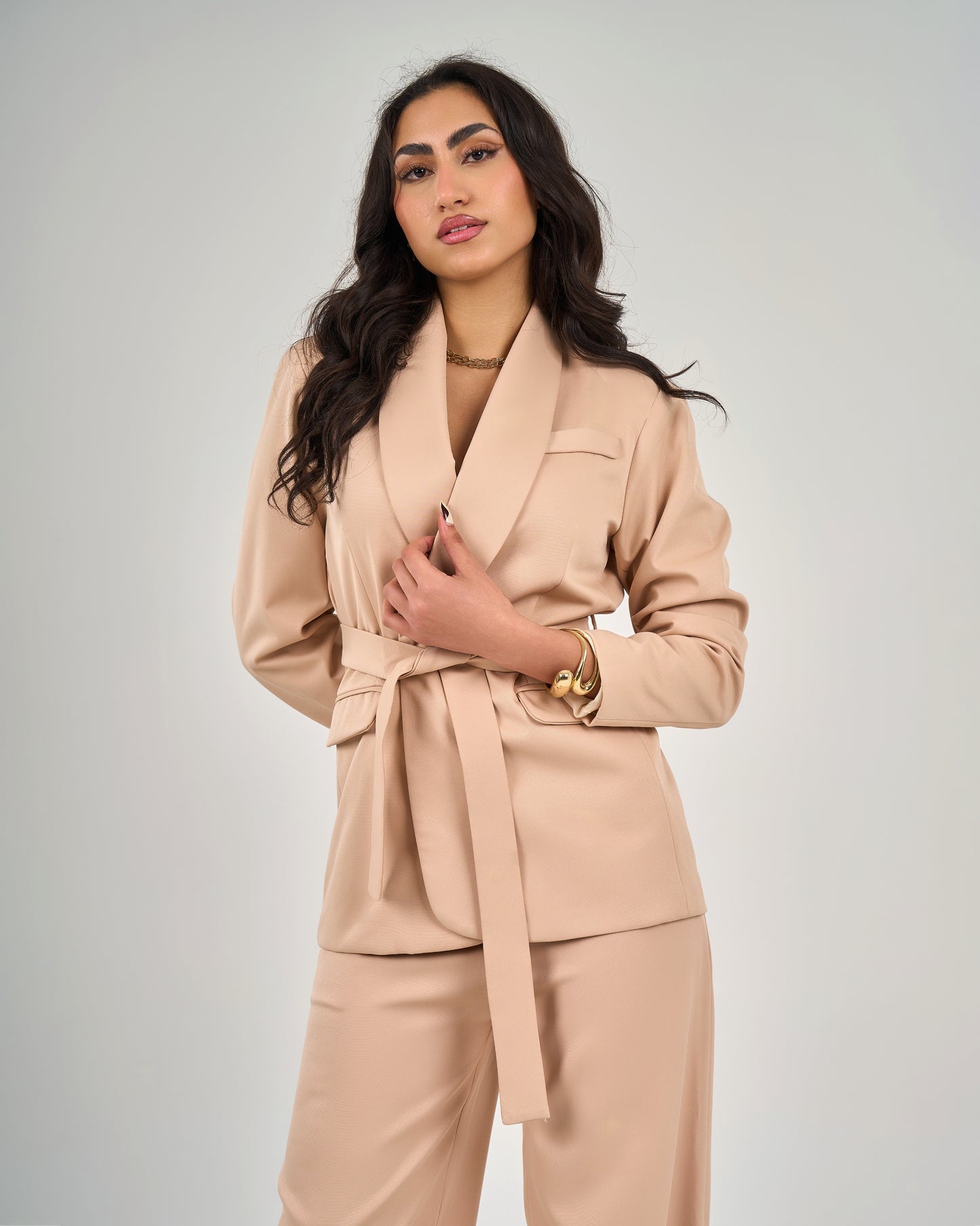 Women's Belted Jacket Trousers Set