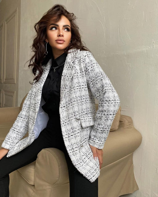 Women Checked Double-Breasted Blazer