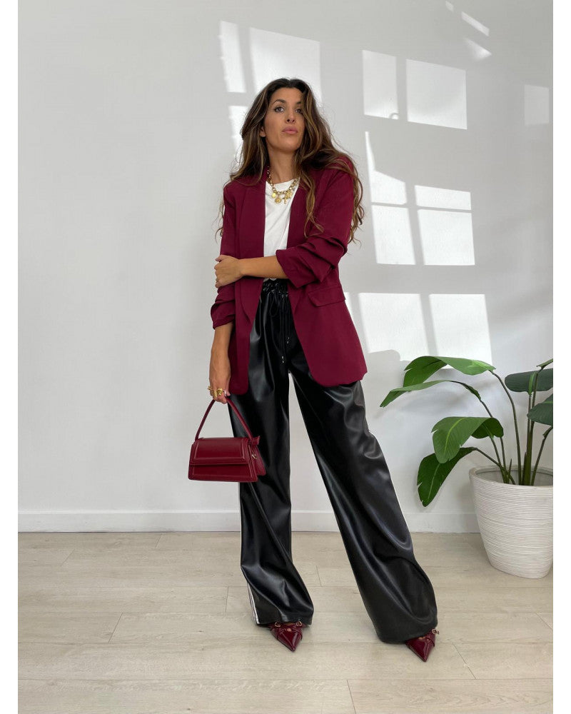 SIDE STRIPED FAUX LEATHER PANTS