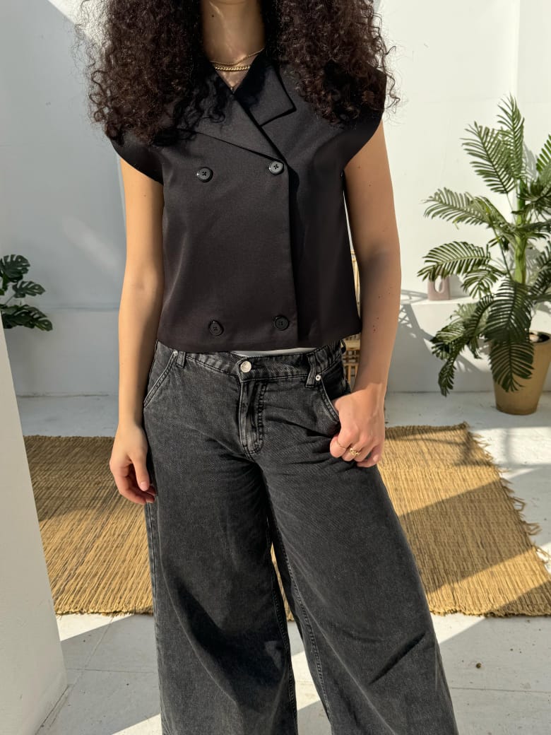 Black sleeveless double breasted vest