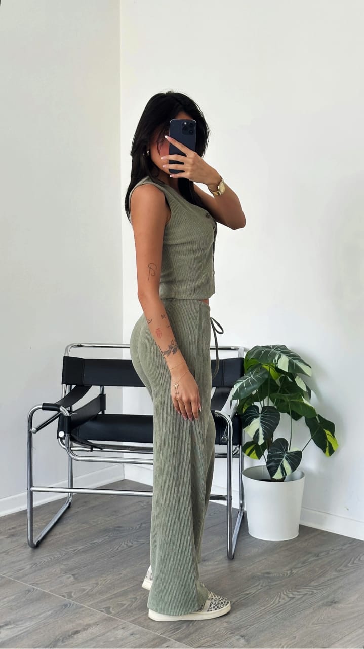 Green Textured Waistcoat & Trouser Set