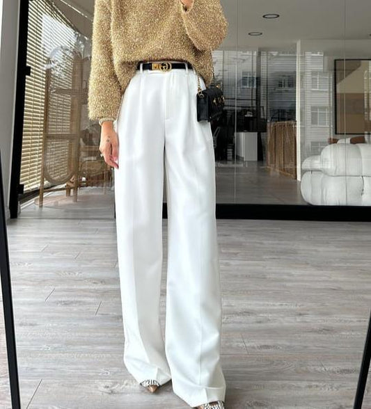 White-High Waisted Wide Leg Pants