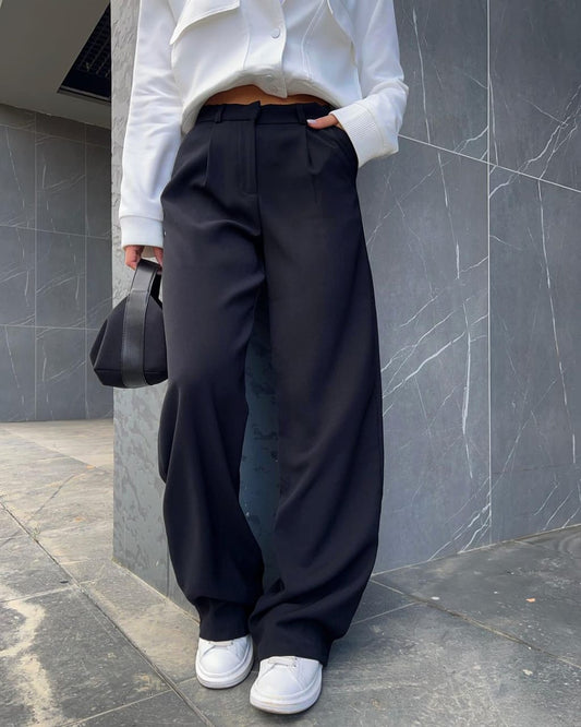 Black-High Waisted Wide Leg Pants