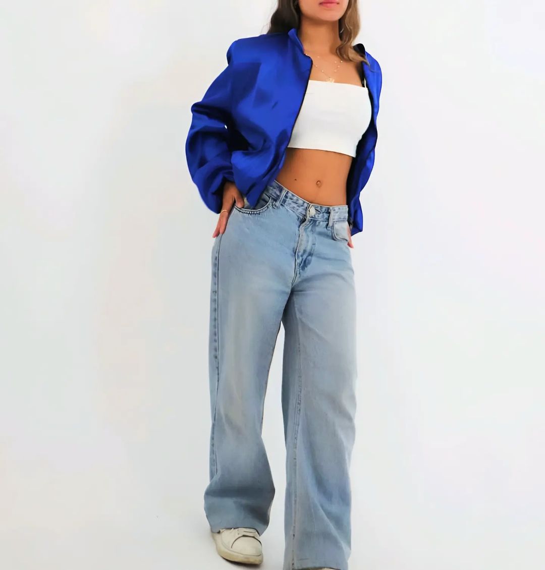 Blue Satin Bomber Jacket