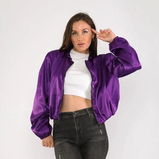 Purple Satin Bomber Jacket