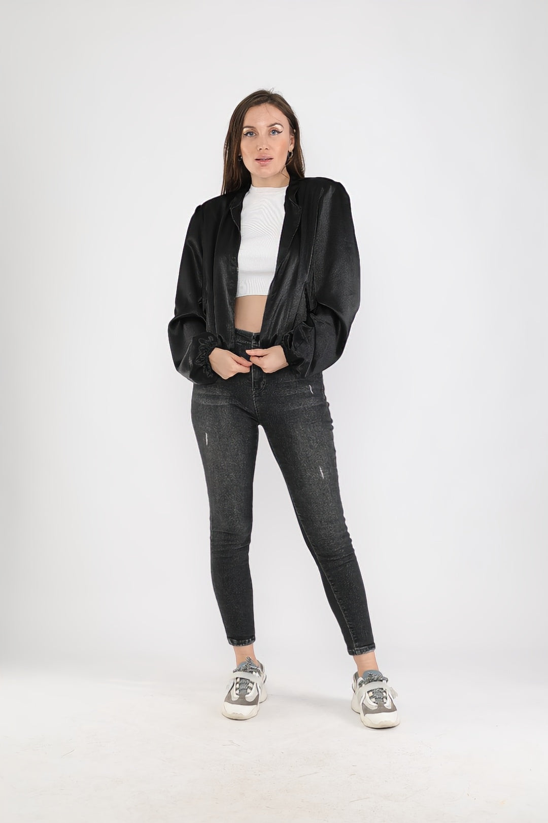 Black Satin Bomber Jacket