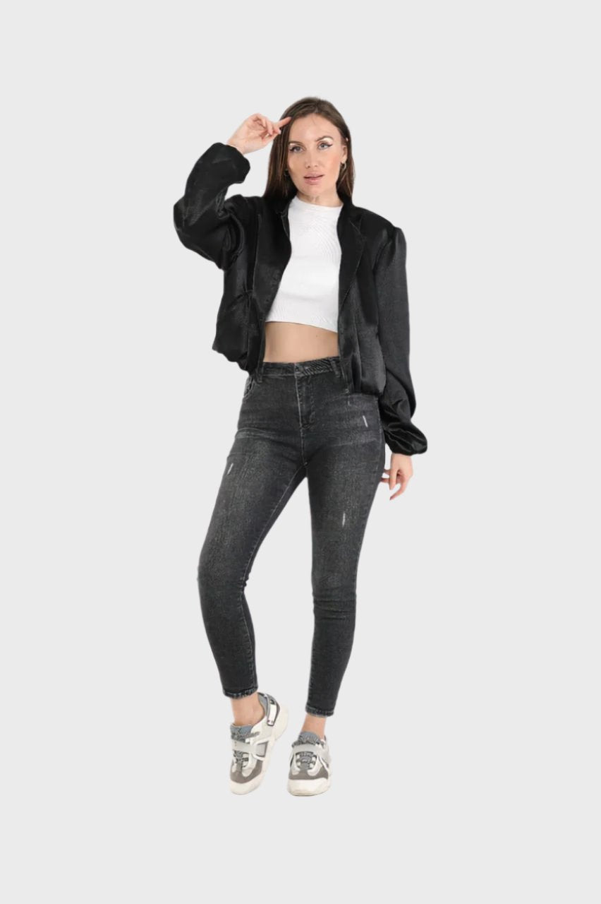 Black Satin Bomber Jacket