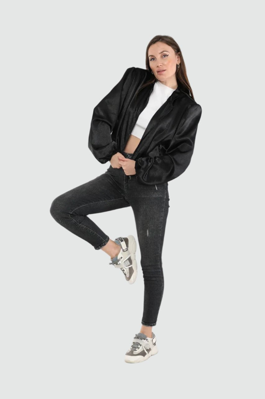 Black Satin Bomber Jacket