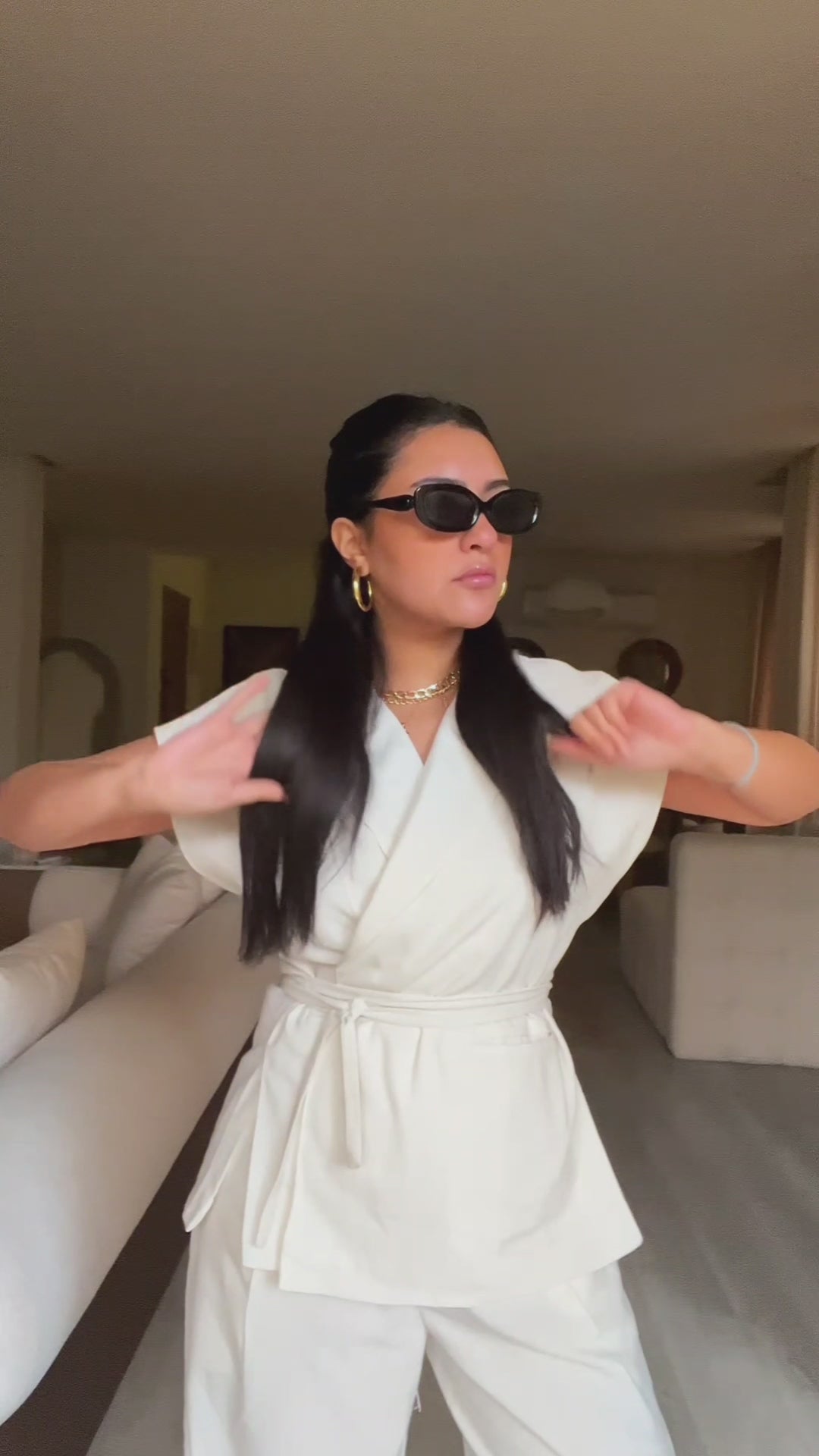 Linen Blend Pleated Set