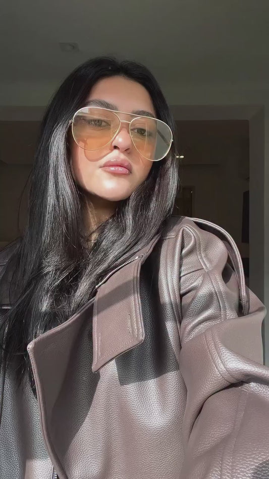Brown High Collar Faux Leather Jacket