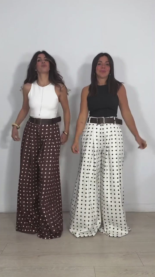 Wide-leg polka dot trousers
