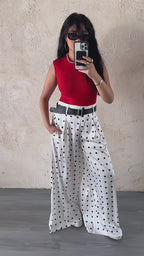 Wide-leg polka dot trousers
