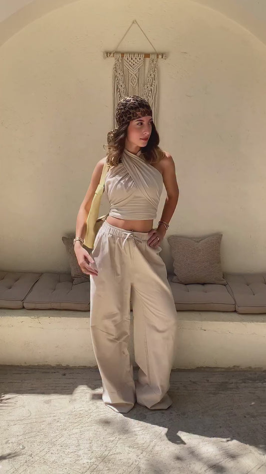 Beige Linen Neck Tie Set