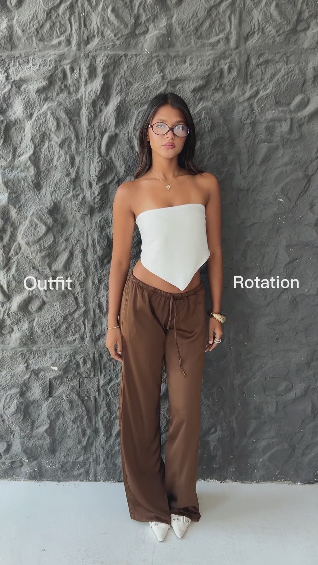 Allure Satin Scarf Top & Wide-Leg Pants Set