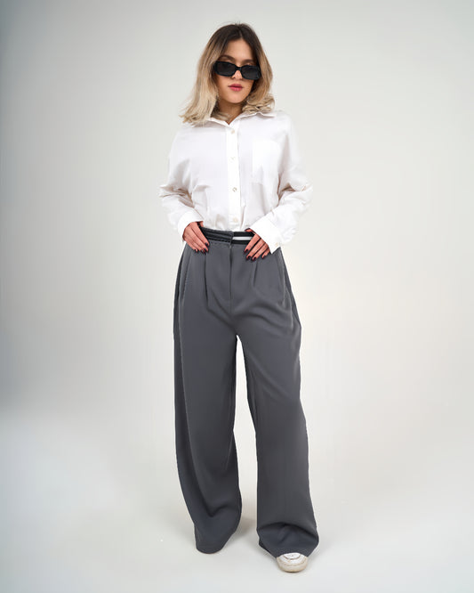 High Waisted Wide Leg Pants Grey-High Waisted Wide Leg Pants