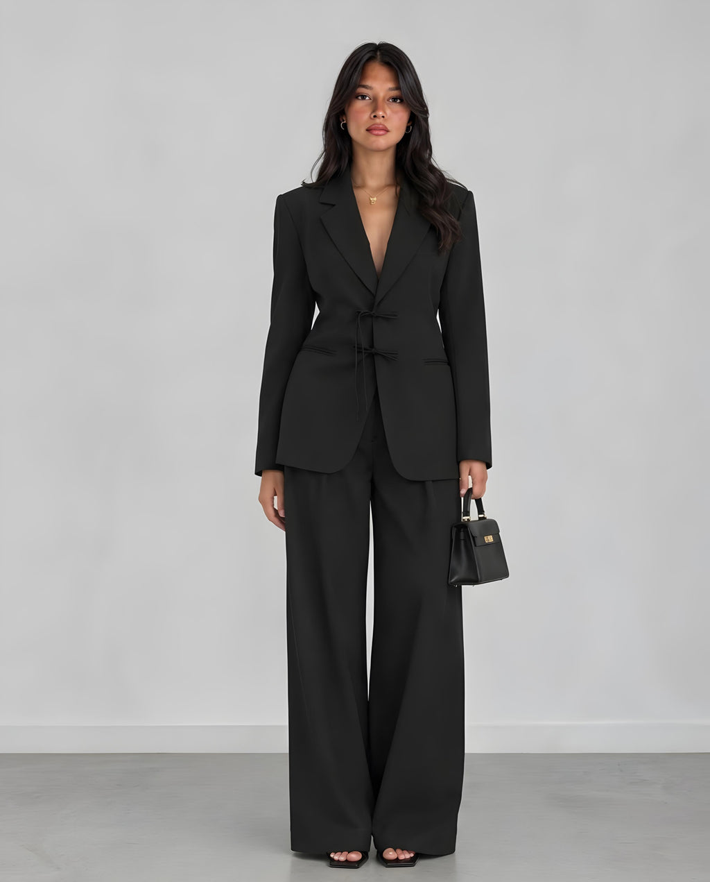 Signature Tie-Front Black Suit Set