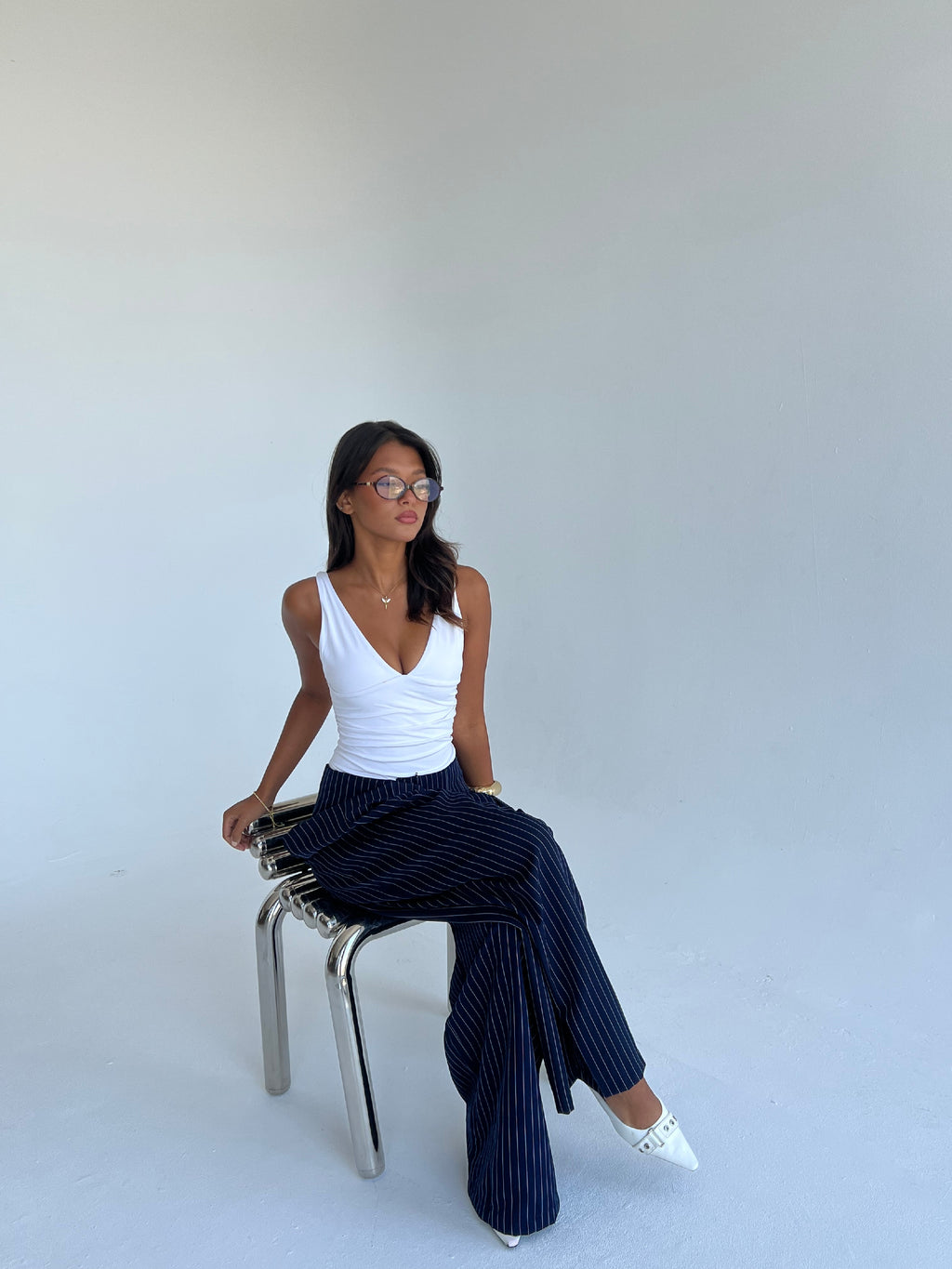 The Riviera Pinstripe Wide-Leg Pants