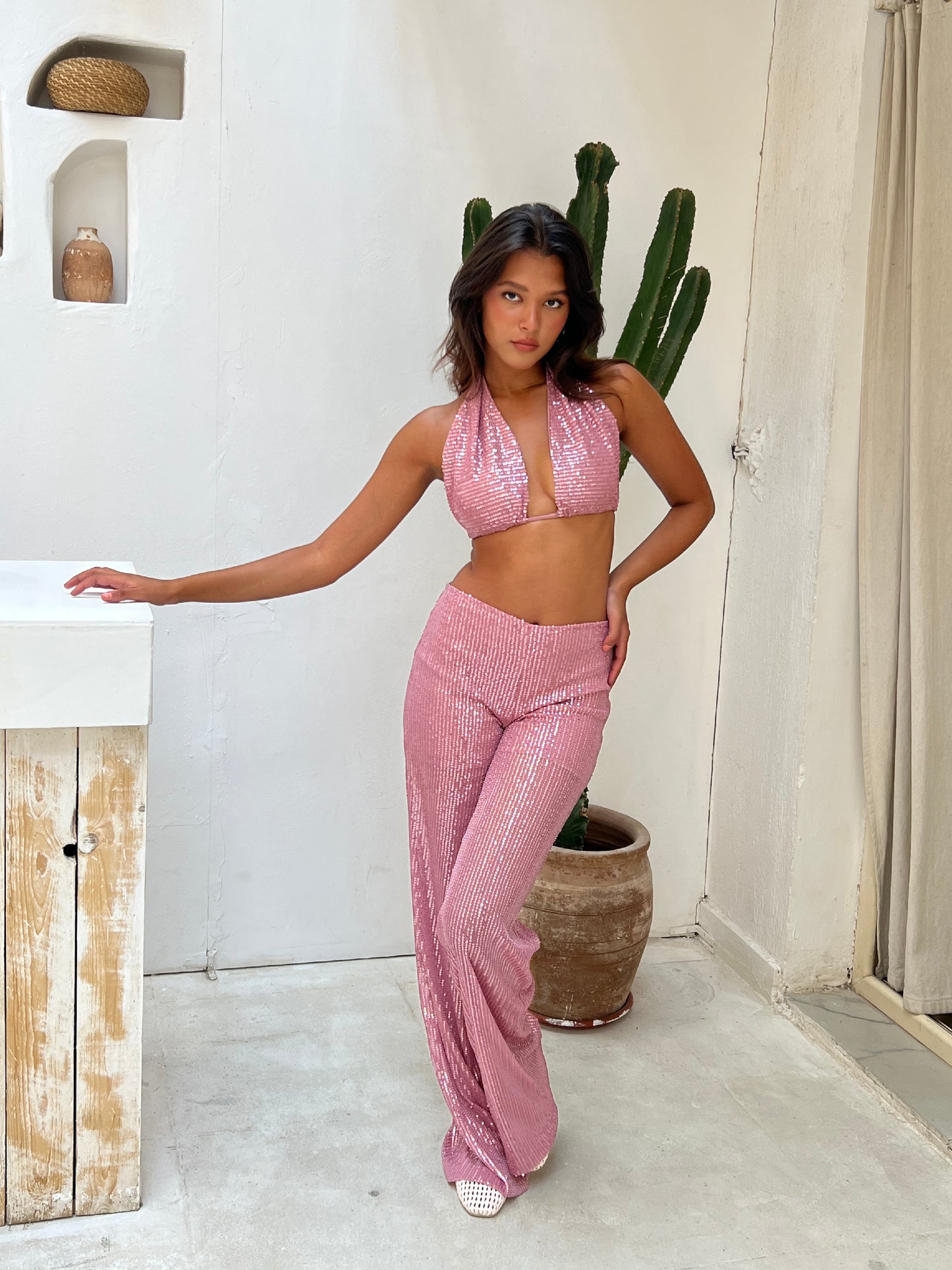 Sequin Flow Pants – Pink