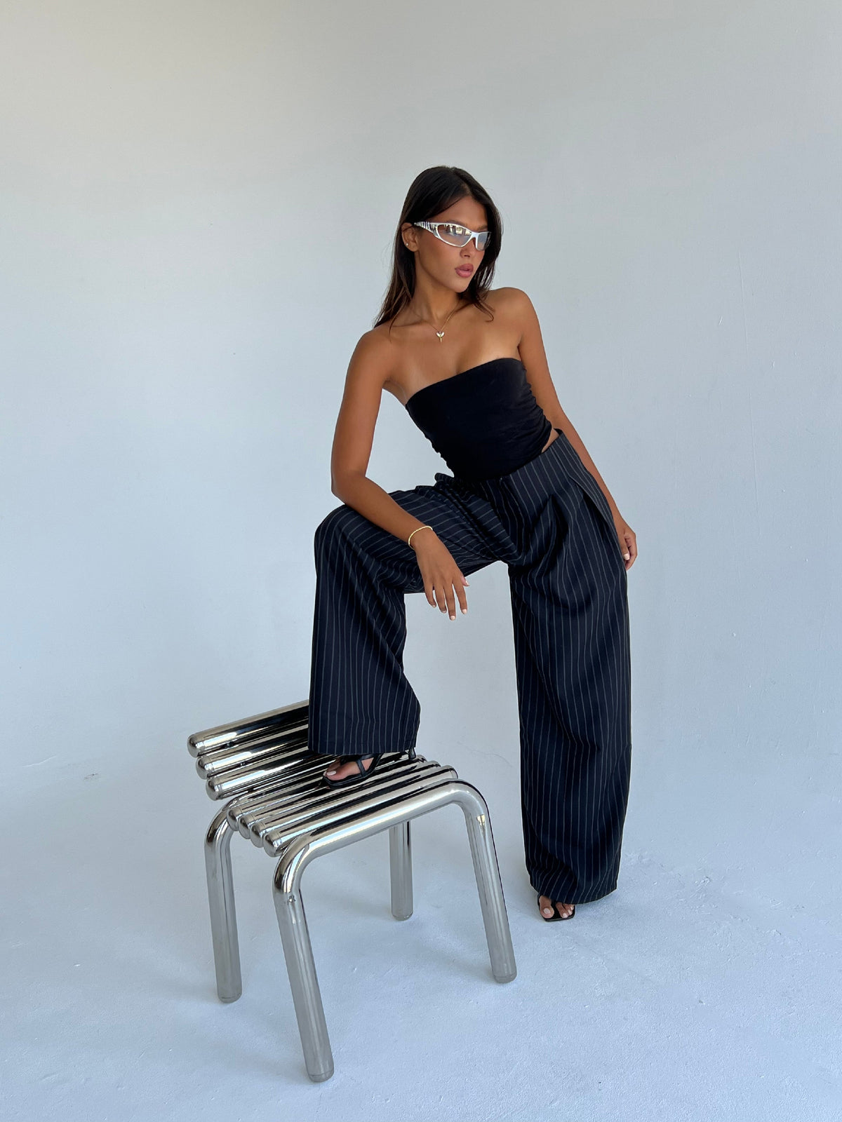The Riviera Pinstripe Wide-Leg Pants