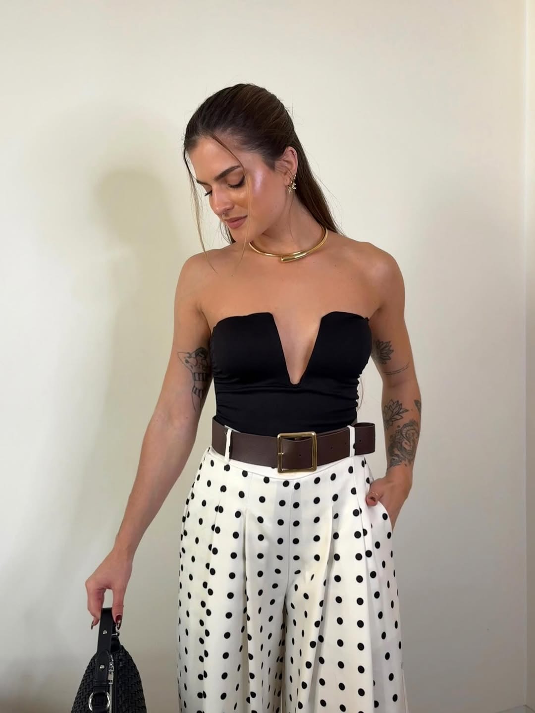 Wide-leg polka dot trousers