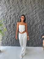 Allure Satin Scarf Top & Wide-Leg Pants Set