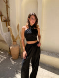 Black Linen Neck Tie Set