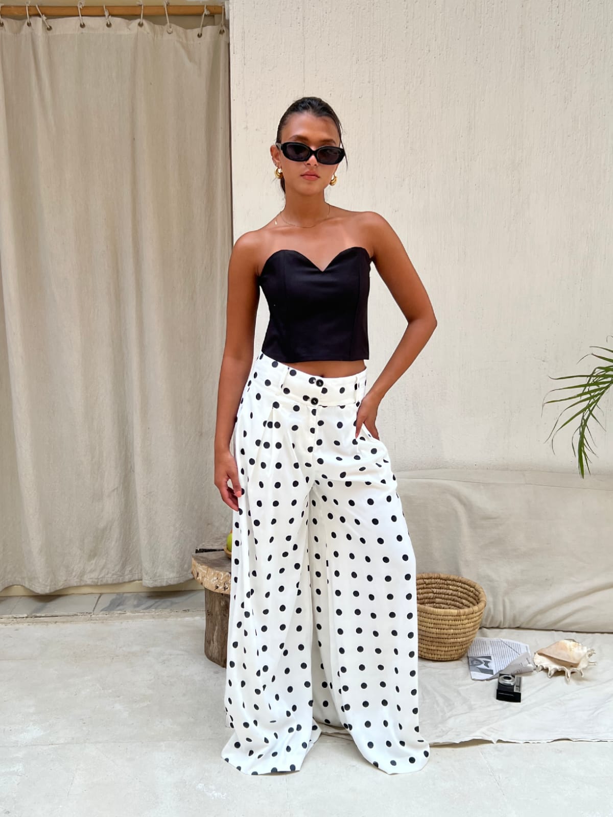 Wide-leg polka dot trousers