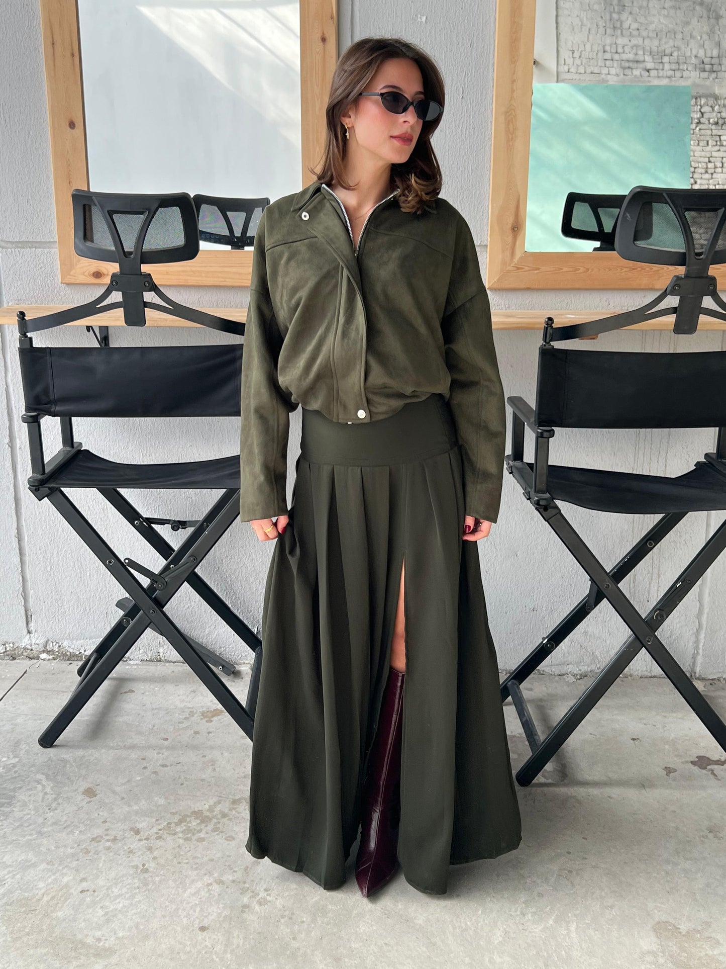 SUEDE ZIPPERED DROP SHOULDER BOMBER JACKET