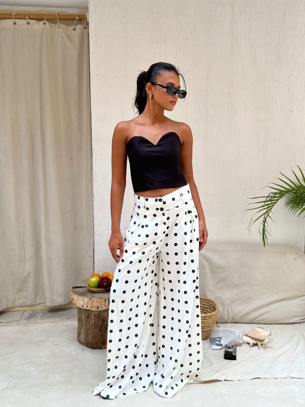 Wide-leg polka dot trousers