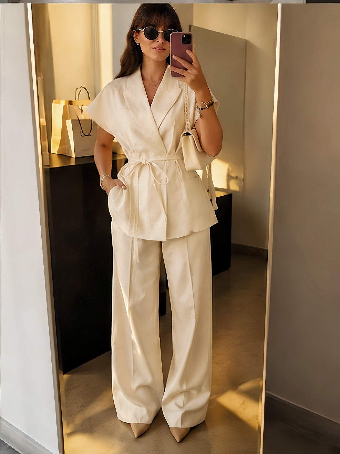 Linen Blend Pleated Set