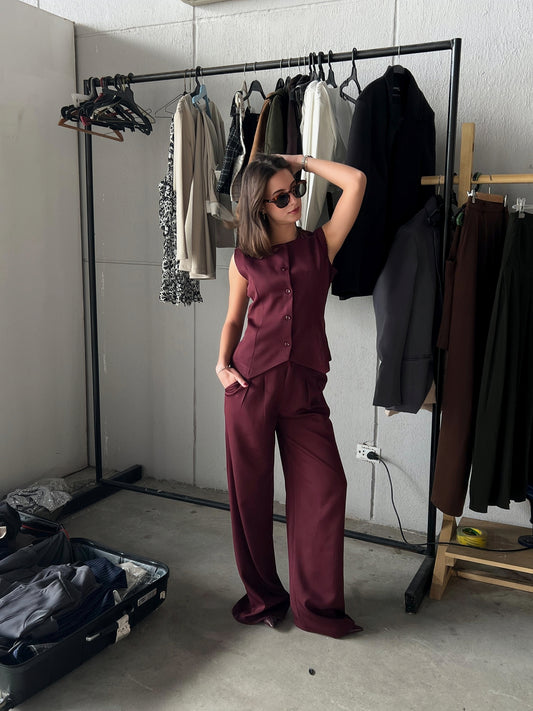Burgundy Vest and Pants Set