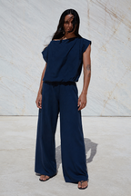 Azure Linen Set – Navy Blue