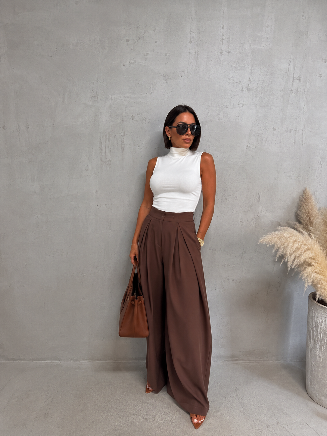Elara Wide-Leg Pants-Brown