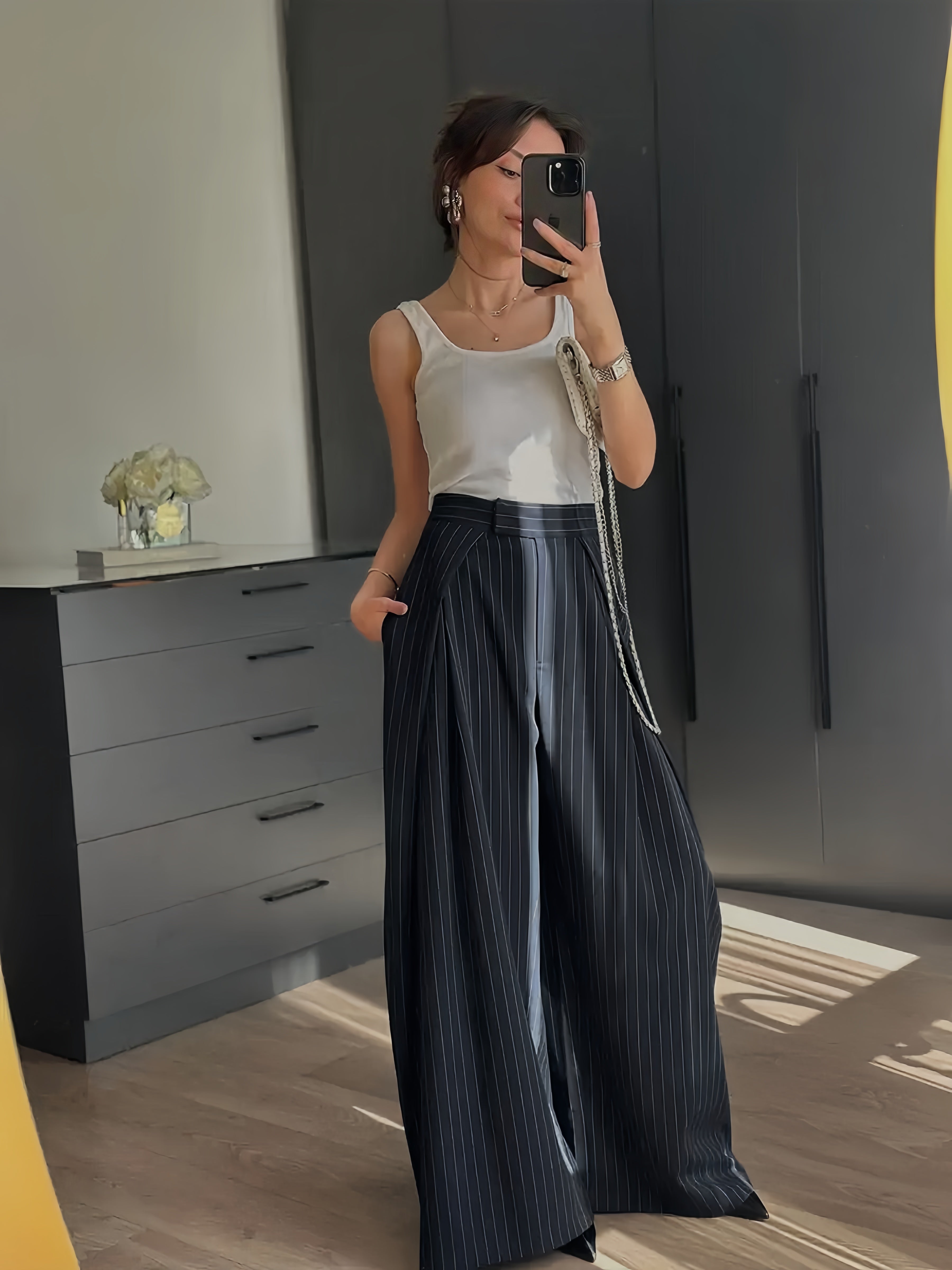 Striped Extra Wide Leg Design Trousers