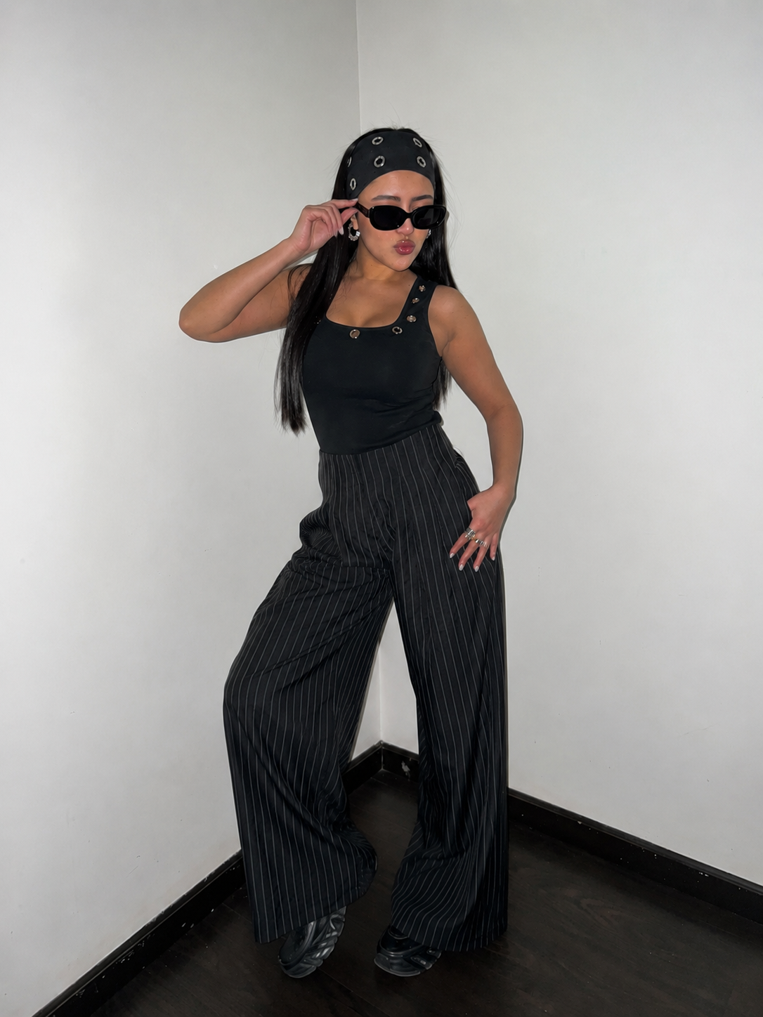 Pinstripe wide-leg pants