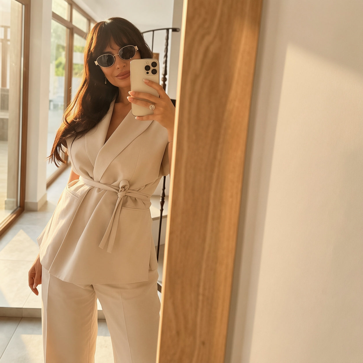 Linen Blend Pleated Set