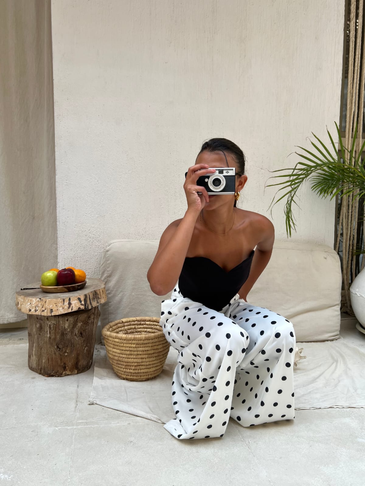 Wide-leg polka dot trousers