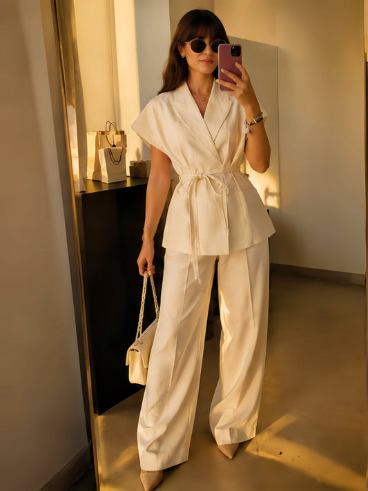Linen Blend Pleated Set